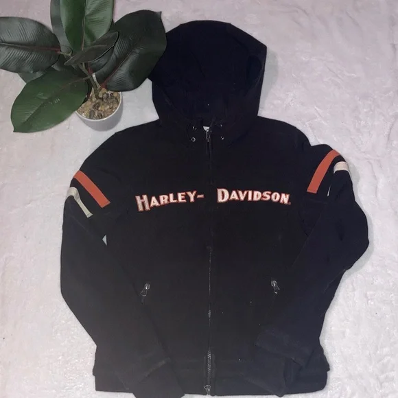 Harley Davidson womans Black Jacket with Orange Stripes - Picture 1 of 5